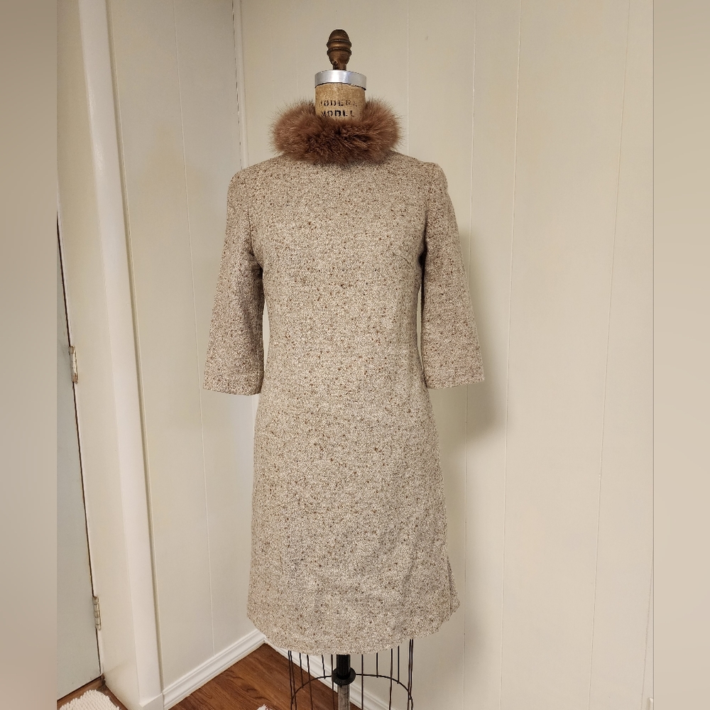 Dress with fur neck trim